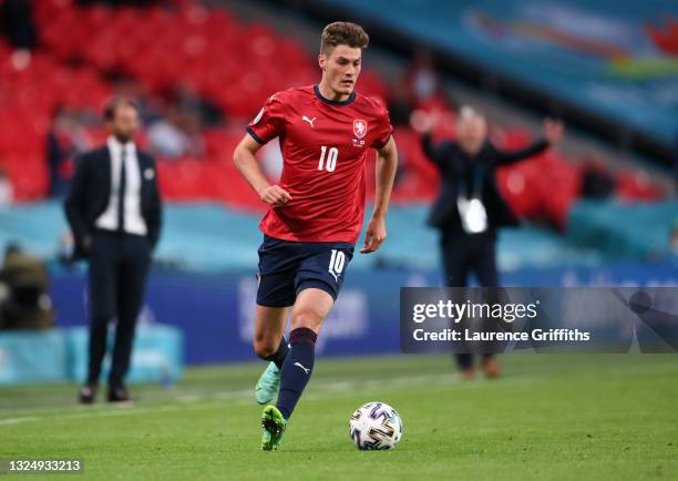 Patrik Schick of Czech Republic runs with the ball during the UEFA Euro 2020 Championship Group D match between Czech Republic and England at Wembley...