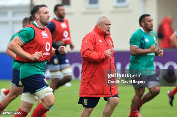 Warren Gatland, the Lions head coach looks on during the British and Irish Lions training session held at Stade Santander International on June 22,...