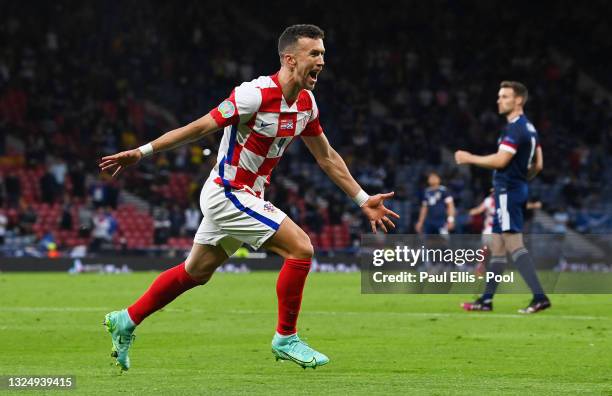 Ivan Perisic of Croatia celebrates after scoring their side's third goal during the UEFA Euro 2020 Championship Group D match between Croatia and...