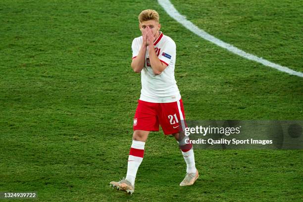 Kamil Jozwiak of Poland reacts during the UEFA Euro 2020 Championship Group E match between Spain and Poland at Estadio La Cartuja on June 19, 2021...