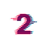 Number two logo with vibrant line glitch effect.