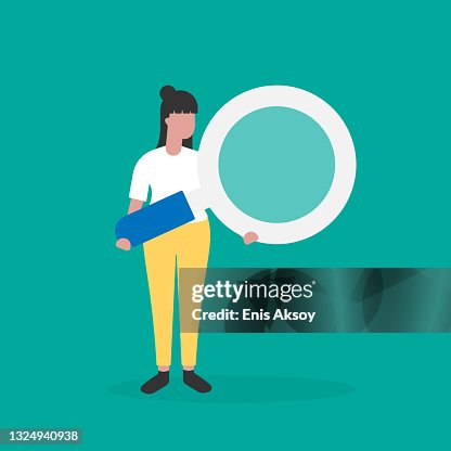 Woman holding huge magnifying glass Woman holding huge magnifying glass