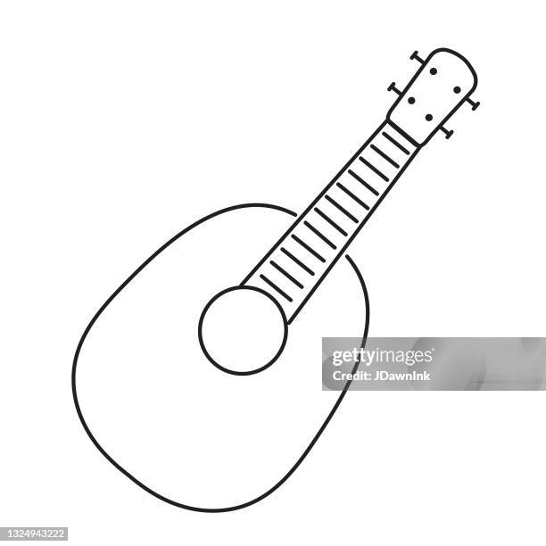 thin line icon of a mandolin music instrument on white background - mandolin stock illustrations