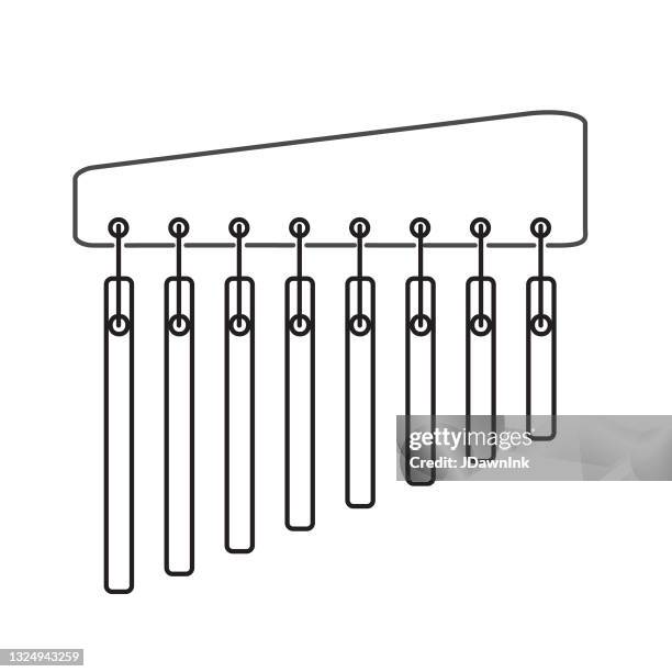 thin line icon of wind chimes music instrument on white background - wind chimes stock illustrations