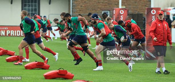 The Lions warm up during the British and Irish Lions training session held at Stade Santander International on June 22, 2021 in Saint Peter, Jersey.