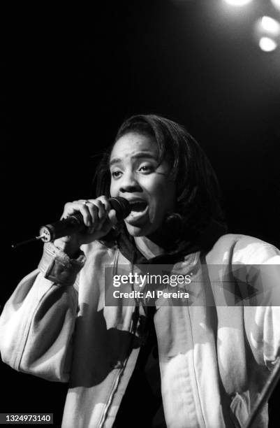 Rapper MC Lyte performs in concert at the Paramount Theater at Madison Square Garden on November 15, 1991 in New York City,