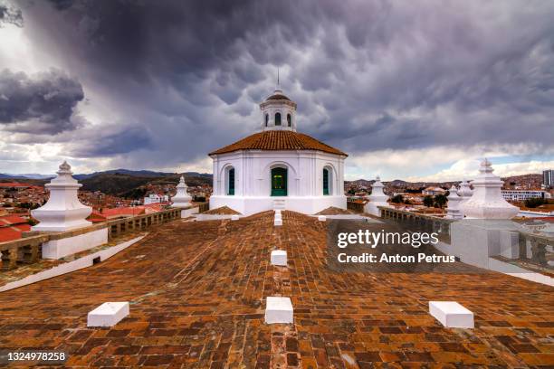 view of san felipe neri church in sucre at dramatic weather, bolivia. - sucre stock pictures, royalty-free photos & images