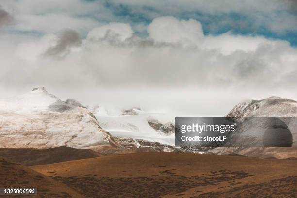 snow mountain beside qinghai tibet railway, lhasa, tibet, china, - railway in the tibet stock pictures, royalty-free photos & images