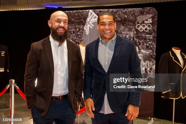 Forbes and Adam Blair during the New Zealand Olympic Team Farewell & Tokyo Olympic Games Flagbearer Announcement at AUT City Campus on June 23, 2021...