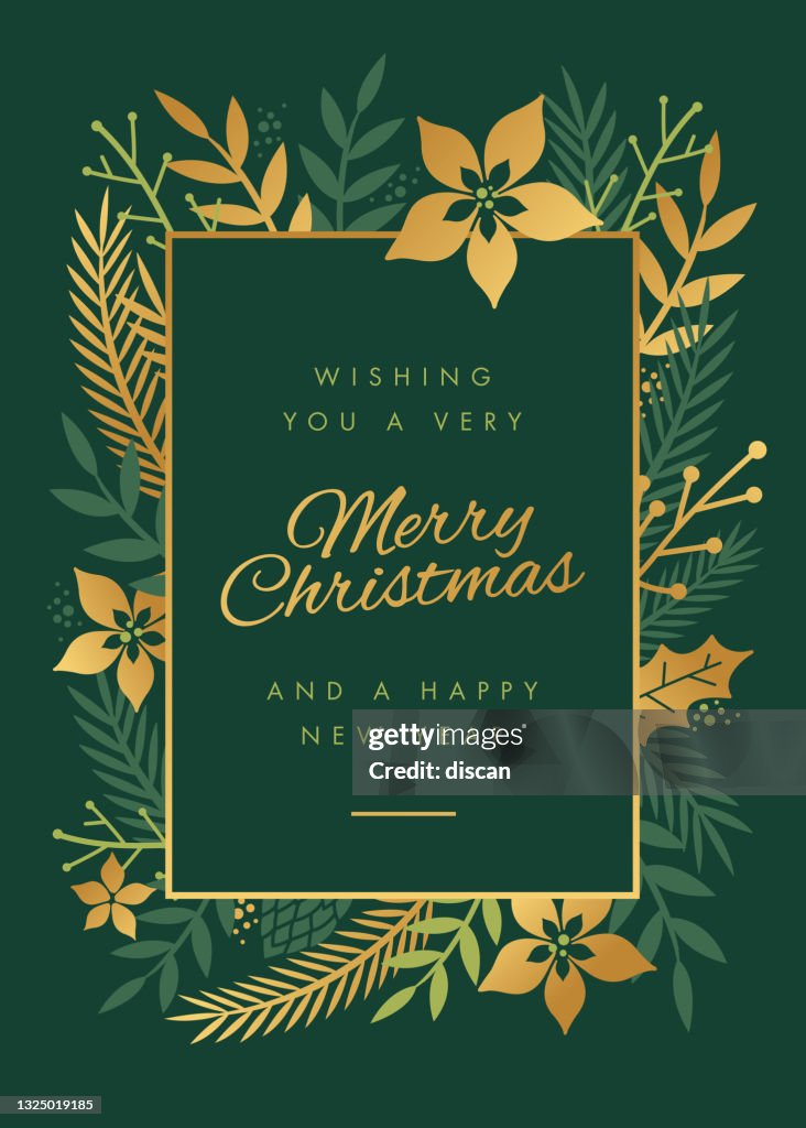 Weihnachts-Grußkarte mit BlumenRahmen.