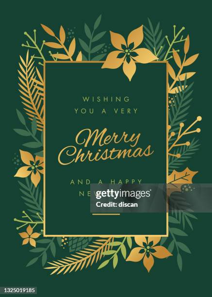 ilustraciones, imágenes clip art, dibujos animados e iconos de stock de tarjeta de felicitación de navidad con marco de flores. - christmas border
