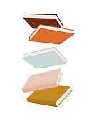 Vector illustration of a stack of books, flying in the air.