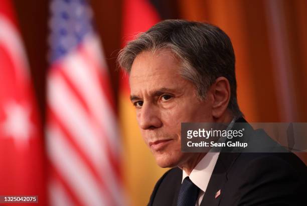 Secretary of State Antony Blinken attends the second international Libya conference on June 23, 2021 in Berlin, Germany. The conference is bringing...