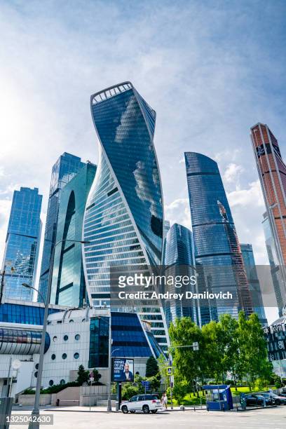 moscow city skyscrapers in a sunny spring day. - moscow international business center stock pictures, royalty-free photos & images