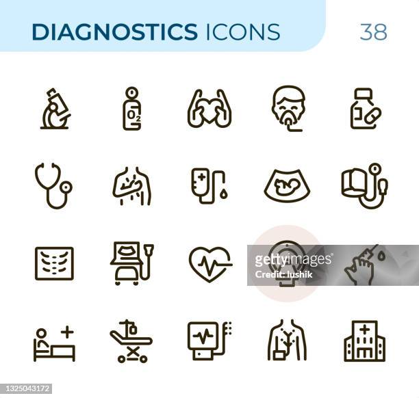 stockillustraties, clipart, cartoons en iconen met diagnostics - pixel perfect unicolor line icons - mri machine