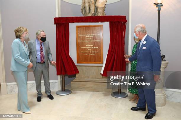 While Lady Madeleine Lloyd Webber and Lord Andrew Lloyd Webber look on, Prince Charles, Prince of Wales next to Camilla, Duchess of Cornwall unveils...