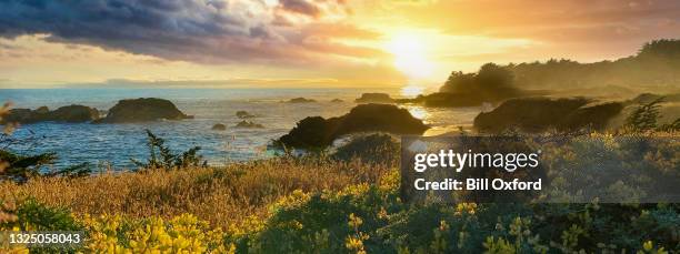 panoramic of coastal, northern california ocean sunset - rocky beach california stock pictures, royalty-free photos & images