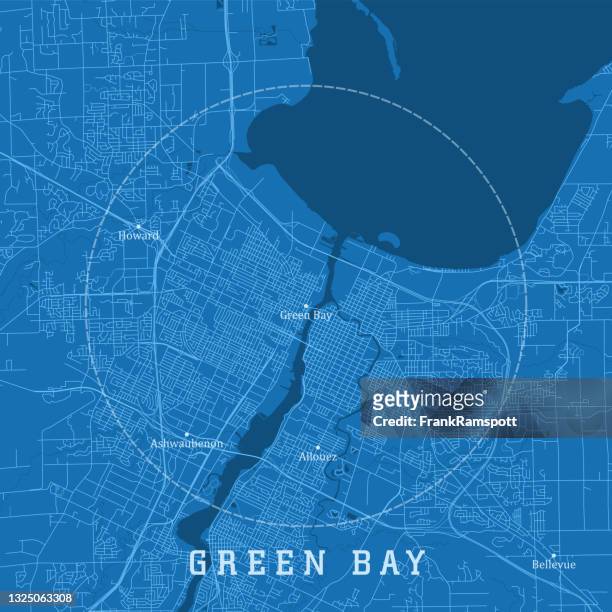 green bay wi city vektor road map blauer text - green bay wisconsin stock-grafiken, -clipart, -cartoons und -symbole