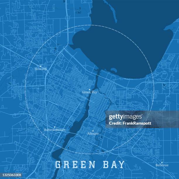 green bay wi city vector road map blue text - green bay map stock illustrations