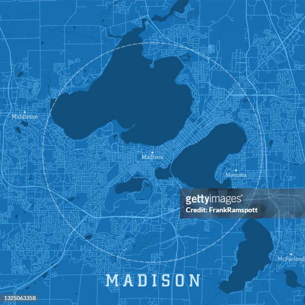 madison wi city vector road map blue text - lake mendota stock illustrations