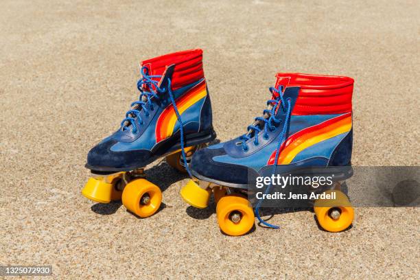 1970s roller skates with rainbow stripe - roller skating stock pictures, royalty-free photos & images