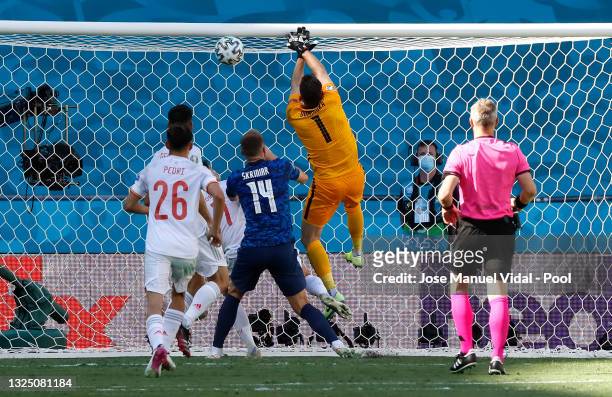 Martin Dubravka of Slovakia scores an own goal during the UEFA Euro 2020 Championship Group E match between Slovakia and Spain at Estadio La Cartuja...