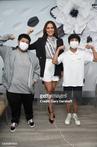 Miss Universe Andrea Meza visits NYC Health + Hospitals/Elmhurst on June 23, 2021 in Elmhurst, New York. She was there to encourage teenagers to get...