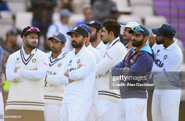 Ajinkya Rahane of India looks dejected after the Reserve Day of the ICC World Test Championship Final between India and New Zealand at The Hampshire...