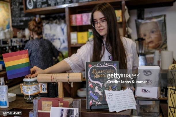 Copy of the storybook "Wonderland is for Everyone" at a bookstore on June 23, 2021 in Budapest, Hungary. Hungary has come under fire from several...