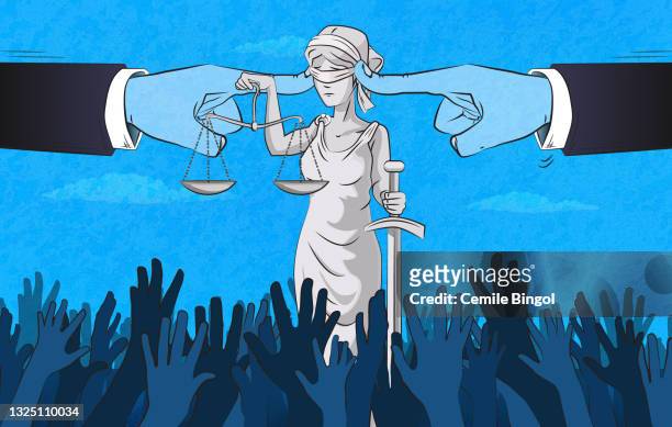 broken justice system - authority stock illustrations