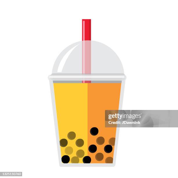 bubble or boba tea mango flavor full color icon on white background - mango white background stock illustrations