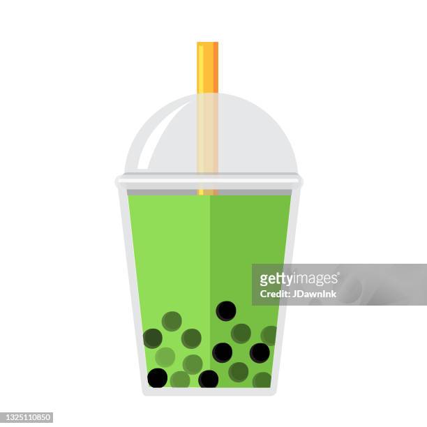 bildbanksillustrationer, clip art samt tecknat material och ikoner med bubble or boba tea matcha green tea flavor full color icon on white background - green tea