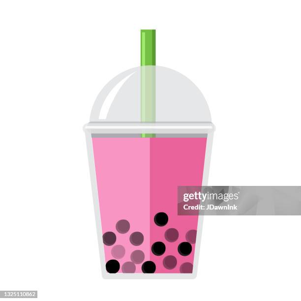 bubble or boba tea pomegranate flavor full color icon on white background - bubble tea stock illustrations