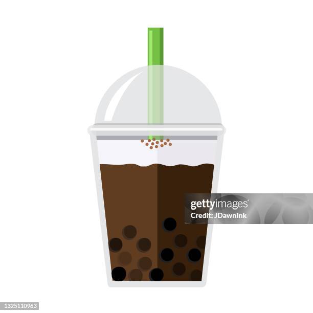 bubble or boba tea chocolate with cream cheese foam flavor full color icon on white background - chocolate smoothie white background stock illustrations