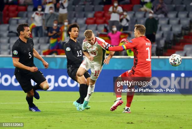Andras Schaefer of Hungary scores their side's second goal past Manuel Neuer of Germany during the UEFA Euro 2020 Championship Group F match between...