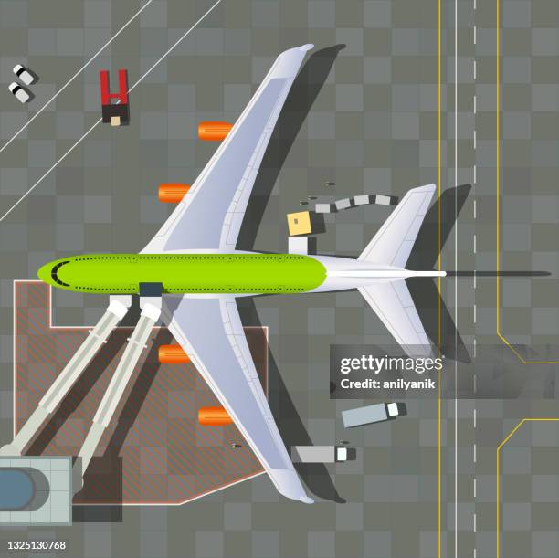 plane before departure - boarding bridge stock illustrations
