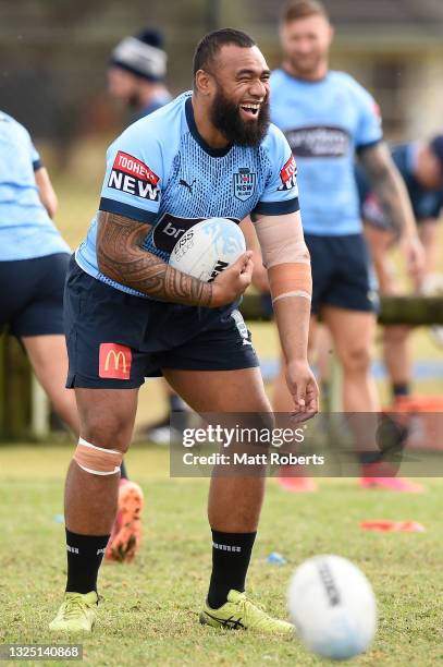 Junior Paulo during a New South Wales Blues State of Origin training session at Ned Byrne Field on June 24, 2021 in Gold Coast, Australia.