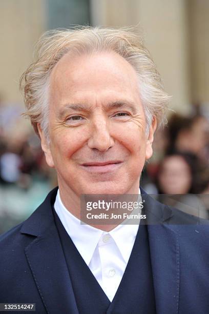 Actor Alan Rickman attends the ""Harry Potter And The Deathly Hallows Part 2"" world premiere at Trafalgar Square on July 7, 2011 in London, England.
