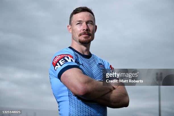 Damien Cook poses after a New South Wales Blues State of Origin training session at Ned Byrne Field on June 24, 2021 in Gold Coast, Australia.