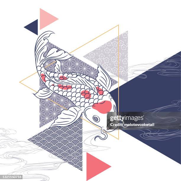 oriental koi on a geometry background - koi carp stock illustrations