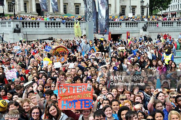 General view of atmosphere at the ""Harry Potter And The Deathly Hallows Part 2"" world premiere at Trafalgar Square on July 7, 2011 in London,...