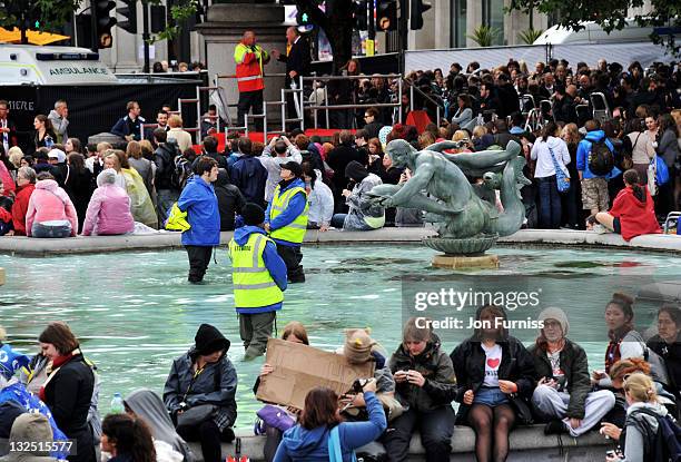 General view of atmosphere at the ""Harry Potter And The Deathly Hallows Part 2"" world premiere at Trafalgar Square on July 7, 2011 in London,...