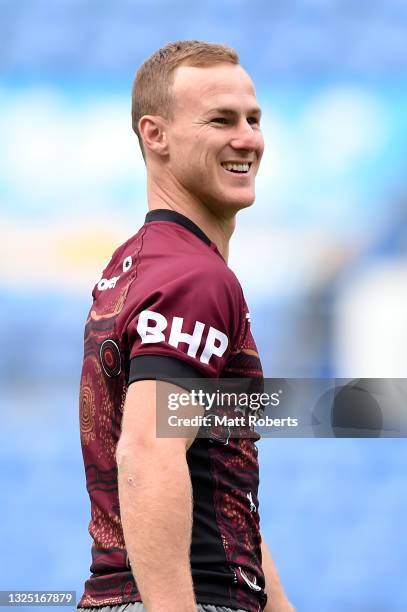 Daly Cherry-Evans during a Queensland Maroons State of Origin training session at Cbus Super Stadium on June 24, 2021 in Gold Coast, Australia.