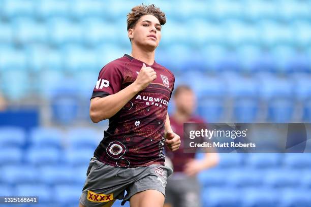 Reece Walsh during a Queensland Maroons State of Origin training session at Cbus Super Stadium on June 24, 2021 in Gold Coast, Australia.