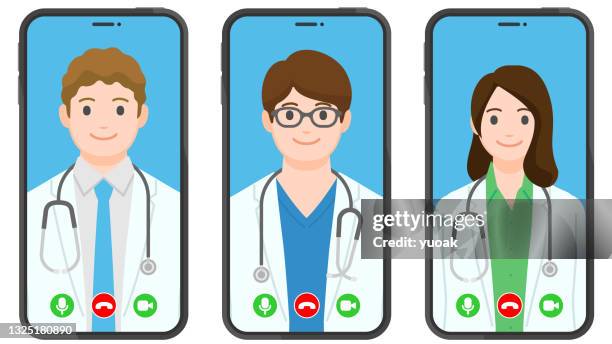 online doctor. telemedicine in a smartphone. - female doctor stock illustrations