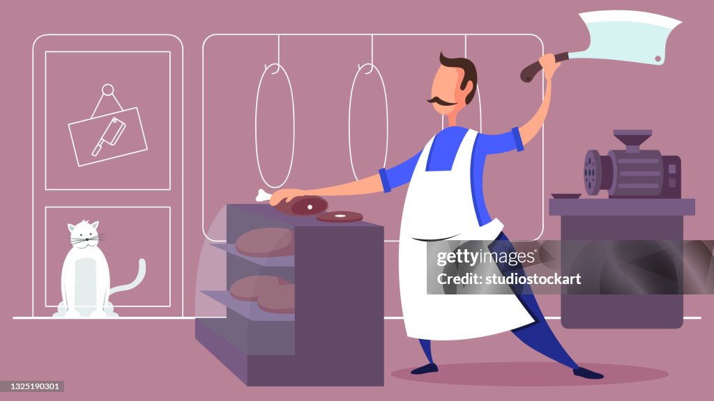Boucher coupant une pice de viande