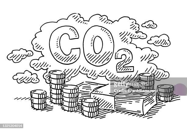 carbon dioxide emission pricing drawing - climate change finance stock illustrations