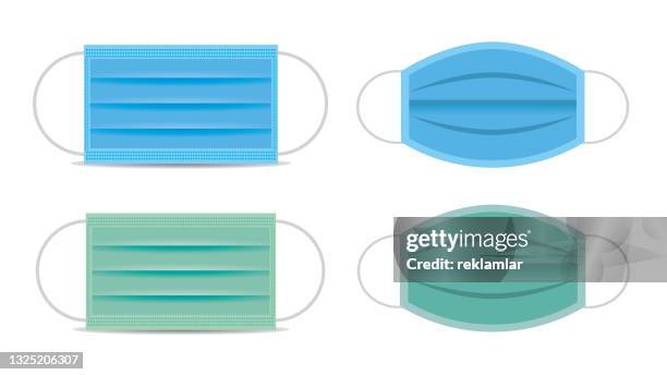 safety breathing mask vector illustration, dust protection and breathing medical respiratory. corona masks. perfect for hospital or pollution protect face masking. green and blue mask set. - sewing mask icon stock illustrations