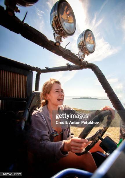 girl driving a buggy - horse carriage stock pictures, royalty-free photos & images