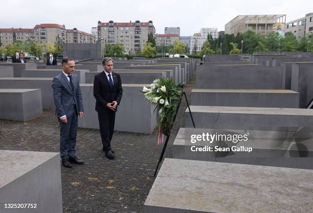 Secretary of State Antony Blinken and German Foreign Minister Heiko Maas visit the Memorial to the Murdered Jews of Europe, also called the Holocaust...